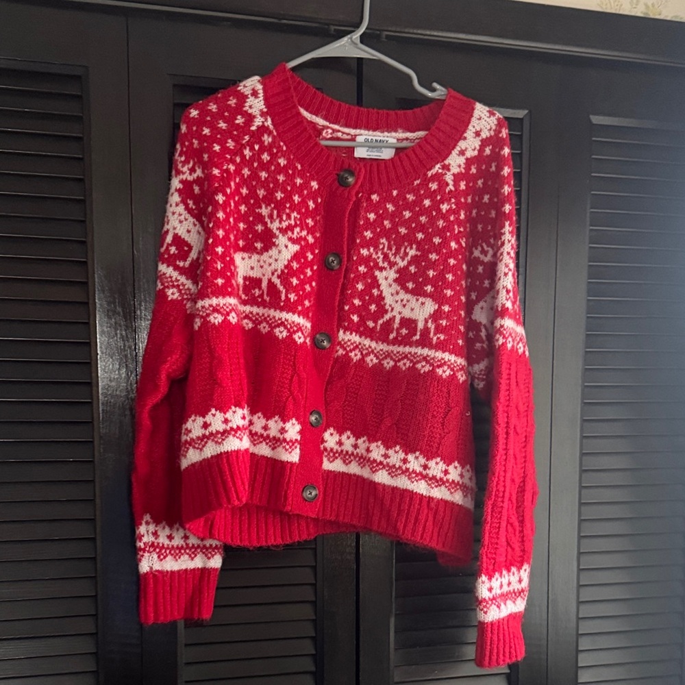 Old Navy Red Reindeer Cardigan